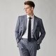 By Creations REDA imported pure wool suit men's business double-breasted professional formal wedding dress suit gray blue 46