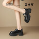 ZHR is high-heeled loafers for women, college-style thick-soled single shoes, new Velcro slip-on leather shoes KN286 black 37