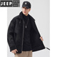 JEEP SPIRIT美式皮毛一体羊羔绒工装男2025新款冬季加绒加厚保暖翻领夹克外套 黑色 4XL