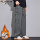 Woodpecker (TUCANO) overalls men's pants men's autumn and winter loose straight wide-leg casual pants men's trendy trousers dark gray plus velvet XL