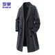 ROMON windbreaker men's woolen coat winter casual warm lapel loose mid-length coat black 2XL