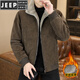 JEEP SPIRIT Зимняя кожаная куртка с меховым воротником Мужская бархатная утепленная повседневная мотоциклетная кожаная куртка Корейский стиль Модная и красивая цельная меховая куртка серого цвета 4XL