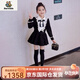 Burwilde international brand girls' preppy dress 2025 spring and autumn style children's fashionable princess dress for women Bow Hepburn black bow dress (gift box) 160 recommended 145-155cm