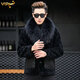 VIPOL's new Haining imitation leather raccoon dog fur collar sheep sheared jacket men's short fur one-piece thickened thick jacket black mink style fur one-piece lining 3XL 160Jin Jin equals 0.5kg ---180Jin Jin equals 0.5kg