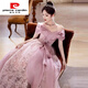 Pierre Cardin pink evening dress for women 2025 new style light luxury niche high-end adult ceremony skirt annual meeting host pink M
