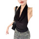 Hot girl sexy swing collar halter top for women summer slim design black sleeveless backless top for outer wear black one size