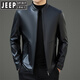 JEEP SPIRIT leather jacket business casual men's winter lapel casual daddy sheepskin jacket middle-aged short leather jacket black S 165