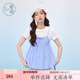 Zihan (ZIHAN) Zihan round neck short-sleeved T-shirt blue grid camisole baby doll shirt two-piece suit for women 2025 summer new style blue grid L