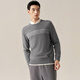 Ordos 1980 machine washable new pure cashmere round neck embroidered men's comfortable cashmere sweater 26 early spring elegant gray M 170/92A