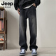 JEEP SPIRIT Jeep velvet thickened jeans men's winter loose straight wide-leg casual pants smoke velvet XL