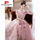 Pierre Cardin pink evening dress for women 2025 new style light luxury niche high-end adult ceremony skirt annual meeting host pink M