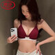 Langsha Ben Ming Nian red retro bra for women with small breasts, no rims, anti-sagging, deep V, comfortable, thin polka dot bra, burgundy polka dots 75A 34B