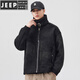 JEEP SPIRIT美式皮毛一体羊羔绒工装男2025新款冬季加绒加厚保暖翻领夹克外套 黑色 4XL