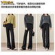 Early diameter winter velvet trousers, black bootcut trousers with splicing and slits, new slimming stretch casual, high waist and drape for small people, black plus velvet - nine-point small person XL 29/recommended 115 Jin Jin equals 0.5 kg -125 Jin Jin equals 0.5 kg