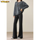Early diameter winter velvet trousers, black bootcut trousers with splicing and slits, new slimming stretch casual, high waist and drape for small people, black plus velvet - nine-point small person XL 29/recommended 115 Jin Jin equals 0.5 kg -125 Jin Jin equals 0.5 kg