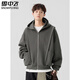 Snow Flying (SNOWFLYING) green cardigan sweatshirt for men spring and autumn 2026 new American trendy brand loose couple style heavy hooded jacket black L suitable for 110~130Jin Jin equals 0.5 kg