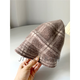 JTTCAC Japanese Retro Plaid Bailey Fisherman Hat Women's Autumn and Winter Temperament Woolen Basin Hat Showing Face Small Warm Baotou Hat Khaki 55-58cm (adjustable)