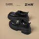ZHR is high-heeled loafers for women, college-style thick-soled single shoes, new Velcro slip-on leather shoes KN286 black 37