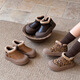 ABJA children's plush cotton shoes 2025 winter style warm short boots for boys and girls, plush collar, non-slip soft sole, stain-resistant cotton boots, chestnut brown 26