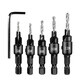 Hexagonal handle woodworking countersink drill 90 degree hole flat bottom self-tapping screw guide hole countersunk head taper hole twist drill bit 5-piece set silver + wrench 5+6+8+10+12