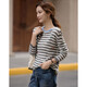 Demana sheep wool spring intellectual college striped beaded embroidered sweater off-shoulder petite women's sweater