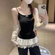 Pure lust style bow lace hem spliced summer camisole feminine slim fit inner top white S recommended 95Jin Jin equal to within 0.5kg