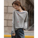 Demana sheep wool spring intellectual college striped beaded embroidered sweater off-shoulder petite women's sweater