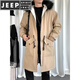 JEEP SPIRIT velvet thickened windbreaker men's hooded parka Hong Kong style coat winter and autumn coat youth mid-length large pocket men's black M