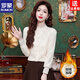 ROMON velvet thickened French lace shirt for women 2026 autumn and winter new style long-sleeved shirt bottoming shirt for women apricot regular style 2XL recommended 128-138Jin Jin equals 0.5 kg