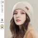JIUMU wool hat for women in autumn and winter, Korean style, versatile, thickened, warm, ear-protecting, cold-proof woolen hat, knitted plush cold hat, beige, one size fits all (56-60cm)