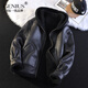 GENIUS international first-line brand fur integrated men's winter hooded velvet thickened leather jacket short motorcycle jacket leather jacket for men black M 90-115Jin Jin is equal to 0.5 kg