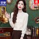 ROMON velvet thickened French lace shirt for women 2026 autumn and winter new style long-sleeved shirt bottoming shirt for women apricot regular style 2XL recommended 128-138Jin Jin equals 0.5 kg
