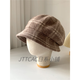 JTTCAC Japanese Retro Plaid Bailey Fisherman Hat Women's Autumn and Winter Temperament Woolen Basin Hat Showing Face Small Warm Baotou Hat Khaki 55-58cm (adjustable)