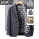 JEEP SPIRIT new double-sided woolen coat men's wool woolen suit casual suit winter velvet thickened short coat gray brown removable down liner M 170 recommended 95-115Jin Jin equals 0.5 kg