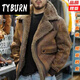 TYBURN Mountain Ano Retro Jacket Men's Thickened Warm Motorcycle Style Lapel Loose Retro Leather Jacket Ginger Quality Spot M (95-115) Jin Jin equals 0.5 kg