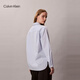 Calvin KleinJeans26 new spring and summer women's casual simple ck embroidered cotton poplin loose striped long-sleeved shirt 3T4-blue background with white stripes S