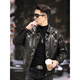 Xiaohongshu’s popular ZIXI vintage leather jacket for men with genuine leather goatskin spliced woolen lapels, removable thickened liner, black single lining M 16545-55kg