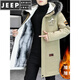 JEEP SPIRIT velvet thickened men's jacket, jacket, parka, parka, autumn and winter men's mid-length cotton windbreaker 21195 Khaki M (85-105Jin Jin is equal to about 0.5 kg)