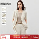 Shandubila free matching suit for urban workplace commuting including linen V-neck shoulder-padded short-sleeved suit jacket & straight shorts beige M