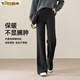 Early diameter winter velvet trousers, black bootcut trousers with splicing and slits, new slimming stretch casual, high waist and drape for small people, black plus velvet - nine-point small person XL 29/recommended 115 Jin Jin equals 0.5 kg -125 Jin Jin equals 0.5 kg