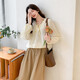 Ives (ITISF4) sweet temperament shirt spring design drawstring round neck versatile loose long-sleeved top apricot S
