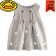 G.duck girls' knitted vest cardigan vest dress spring and autumn baby knitted long waistcoat small and medium-sized children's dress pink 120 clothing label (100 height recommended)