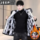 JEEP SPIRIT velvet thickened men's jacket mid-length trendy overcoat cotton winter men's jacket 2025 new windbreaker BDQ black rice XL