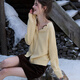Sancai 2026 Spring New Flower Lapel Sweater Sweater Simple Long Sleeve Cardigan Jacket Casual M