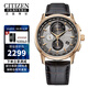 CITIZEN Eco-Drive Multi-function Automatic Time Adjustment Leather/Steel Strap Business Casual Fashion Men's Watch for Your Boyfriend AT8113-12H