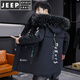 JEEP SPIRIT velvet thickened windbreaker men's winter parka mid-length jacket cotton coat cool and handsome jacket black red 1905 with fur collar M 80-100Jin Jin equals about 0.5 kg