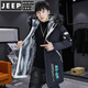 JEEP SPIRIT velvet thickened windbreaker men's winter parka mid-length jacket cotton coat cool and handsome jacket black red 1905 with fur collar M 80-100Jin Jin equals about 0.5 kg