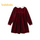 Balabala children's clothing children's dress girls spring velvet princess dress embroidered sweet doll collar fashionable red tone 00466 110