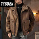 TYBURN Mountain Ano Retro Jacket Men's Thickened Warm Motorcycle Style Lapel Loose Retro Leather Jacket Ginger Quality Spot M (95-115) Jin Jin equals 0.5 kg
