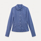 EGGKA temperament lapel waist design slimming simple long-sleeved shirt E26A60116YM Blue Check M